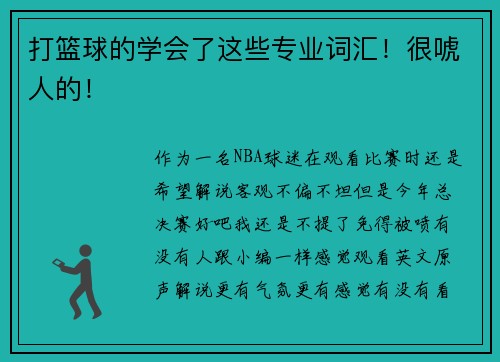 打篮球的学会了这些专业词汇！很唬人的！