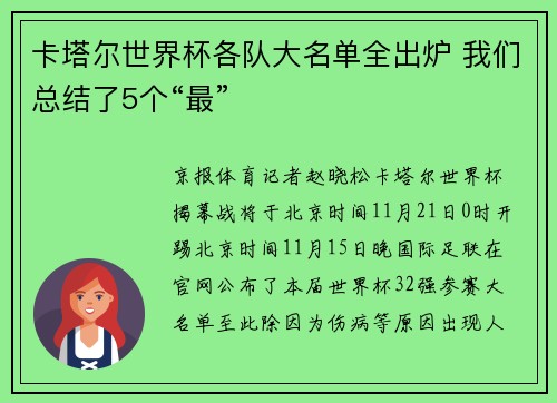 卡塔尔世界杯各队大名单全出炉 我们总结了5个“最”